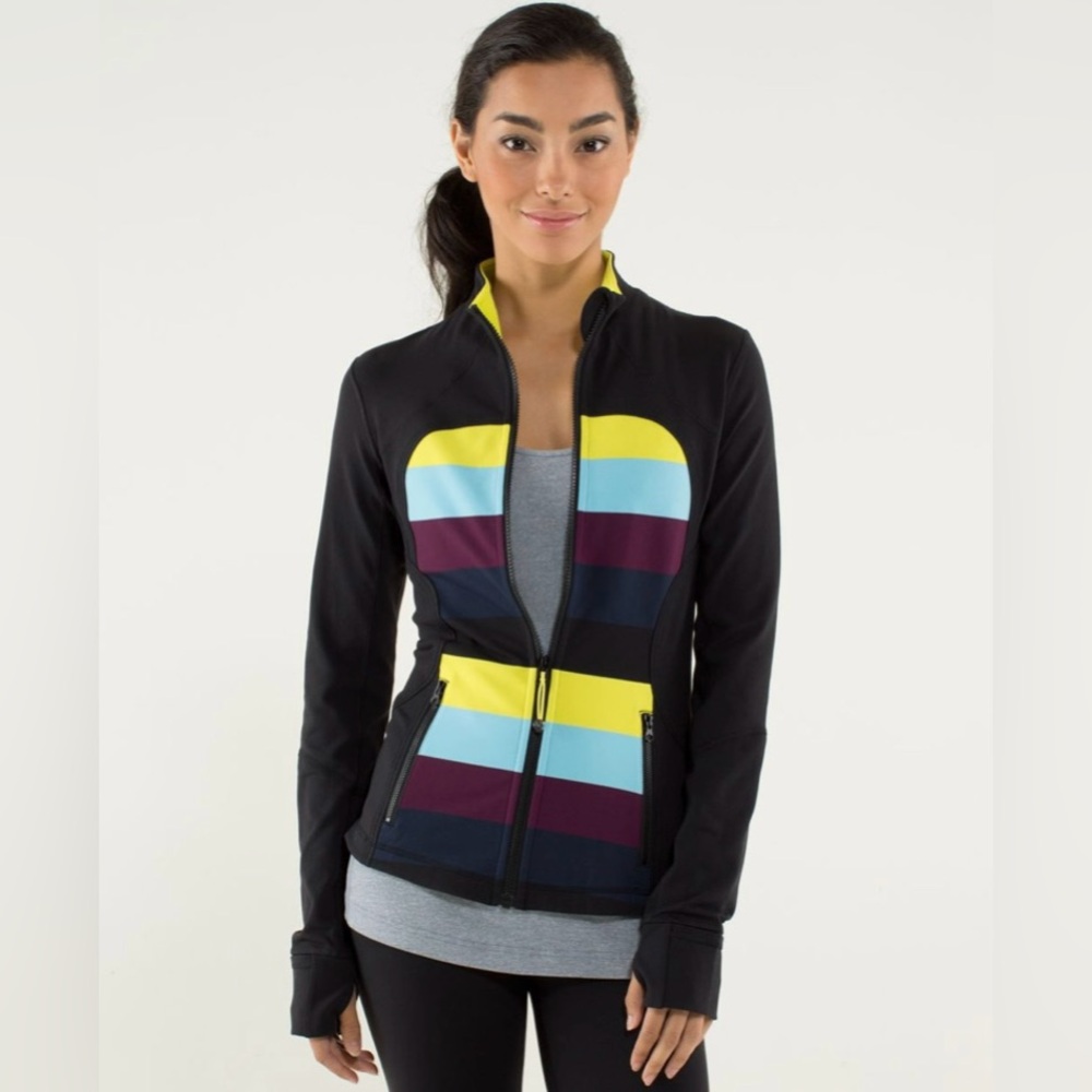Lululemon Forme Jacket Luon Black Yellow purple Stripe Yoga Wear Long Sleeve